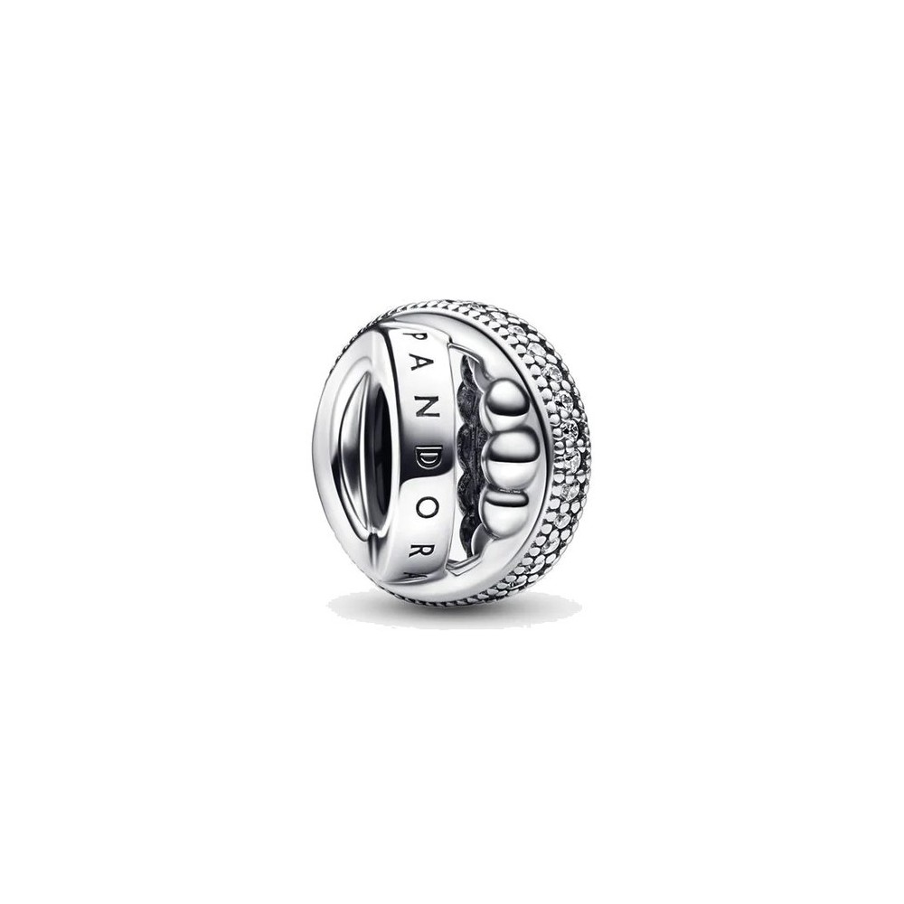 Charm Pandora  tripla fascia logo pavè e sfere 792317C01 [2dab99f9]