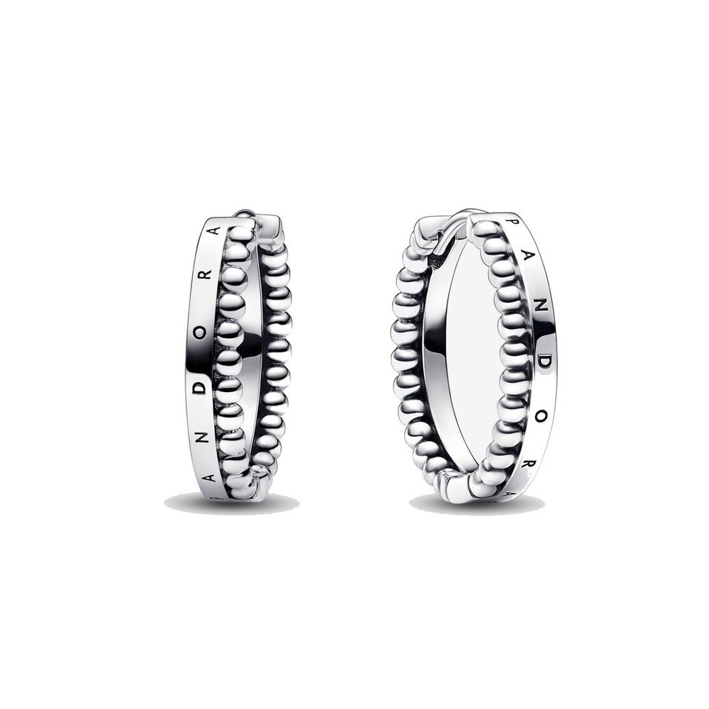 Orecchini Pandora cerchi con logo e sfere 292310C00 [94684526]