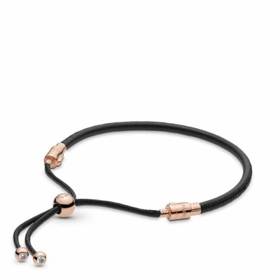 Bracciale Pandora  Pelle Nera e chiusura rosè 588059CBK [82cdbcde]