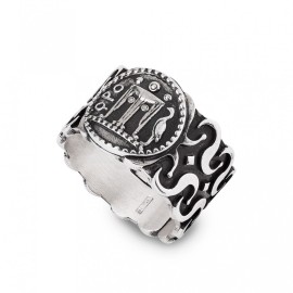 Anello Gerardo Sacco a fascia larga con moneta centrale e greca 32371 [cfa3d288]
