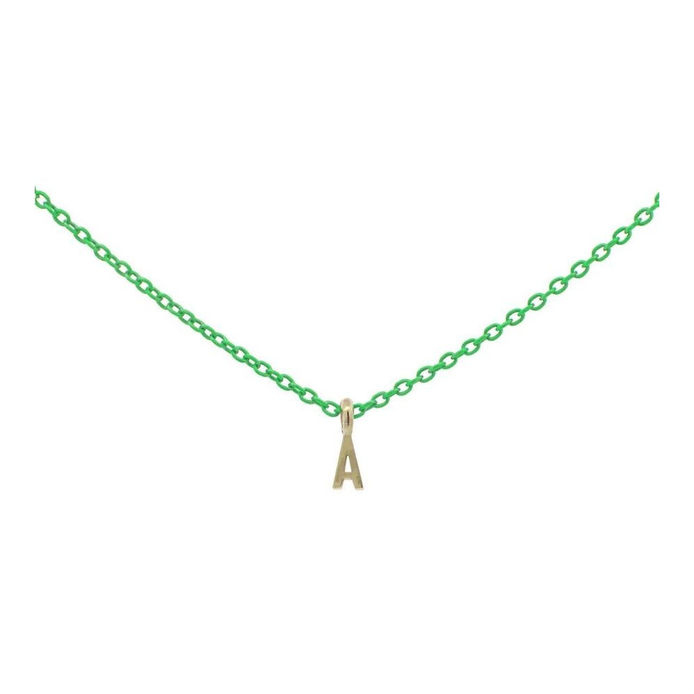 Girocollo Rue des Mille con iniziale in oro giallo 18kt e catena verde fluo 18K-GRV 10 [d012040a]