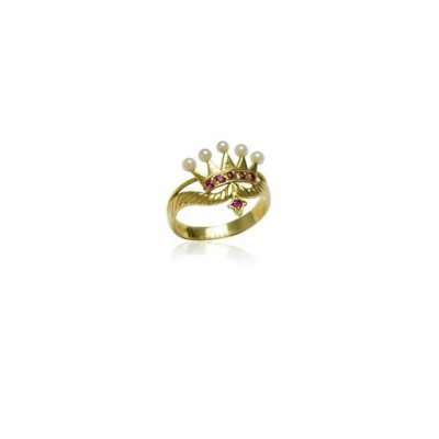 Anello oro giallo con coroncina stile antico [224438fc]