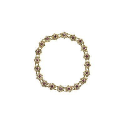 Girocollo floreale in oro, rubini e microperle [967a0cd3]