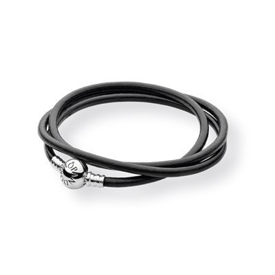 Bracciale triplo giro pelle nera [da42bfb3]