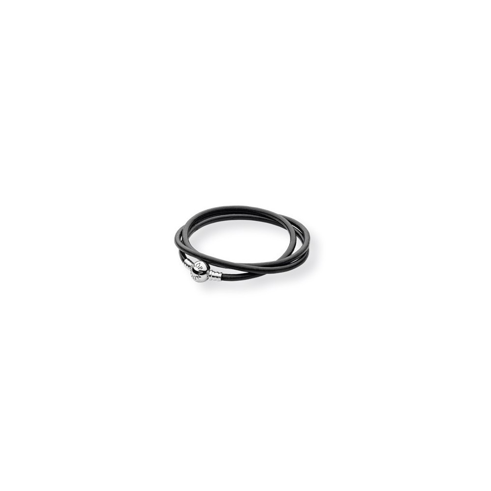Bracciale triplo giro pelle nera [da42bfb3]