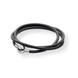 Bracciale triplo giro pelle nera [da42bfb3]