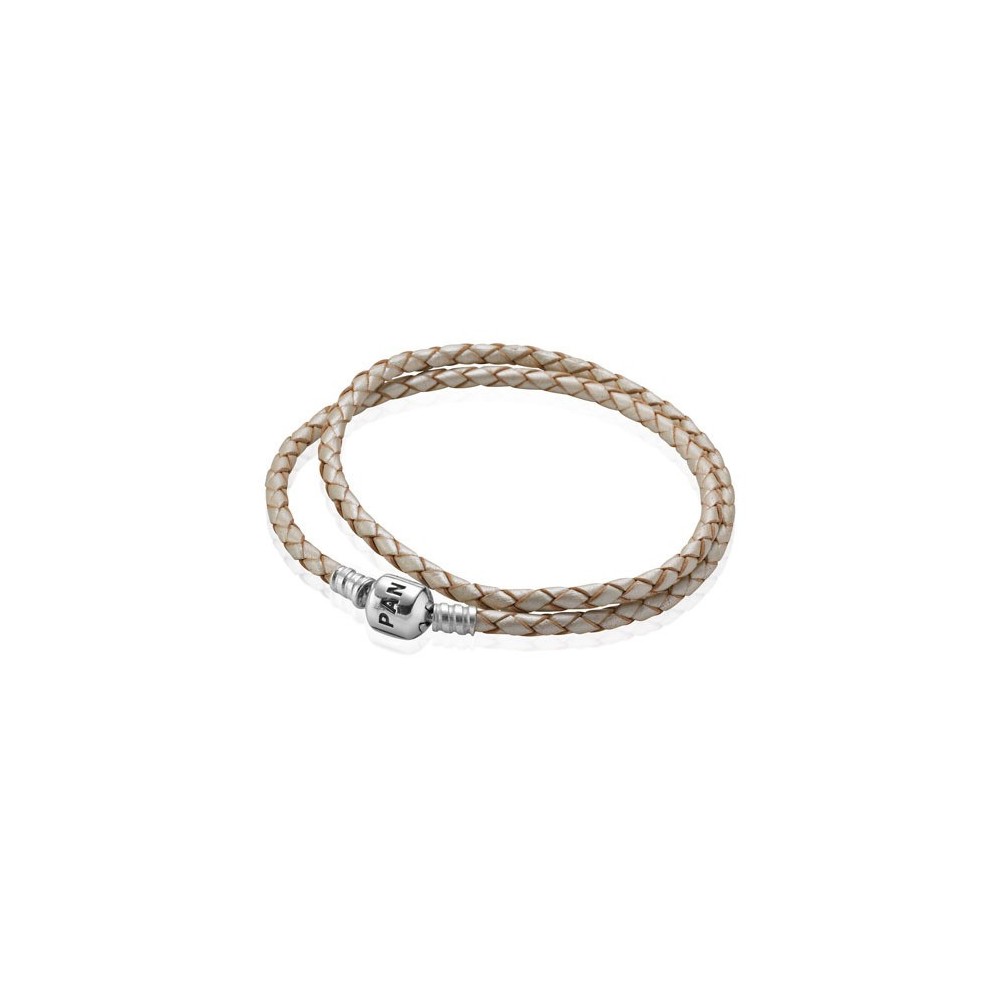 Bracciale doppio giro cuoio beige [4f05b4b6]