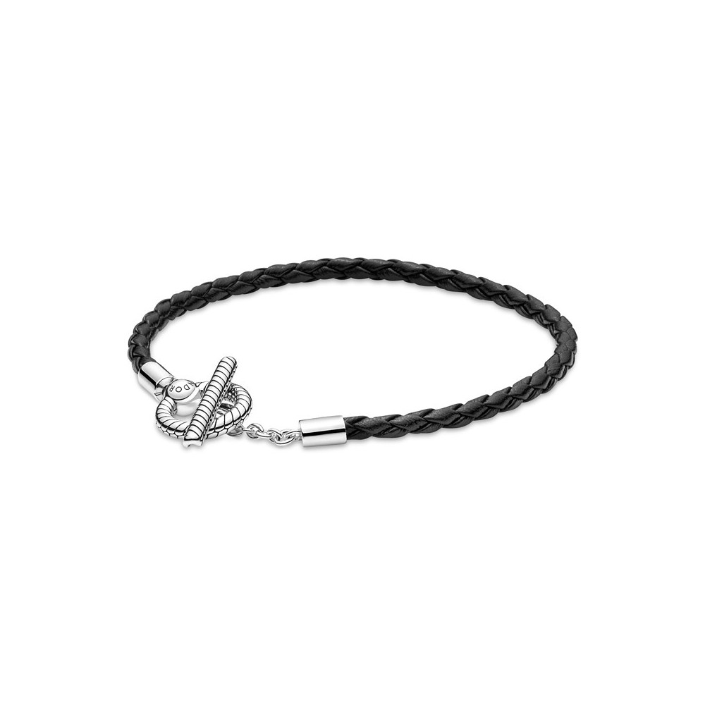 Bracciale in Pelle Nera con Chiusura a T [0f9b2894]