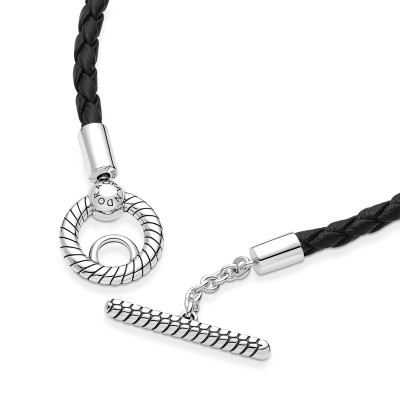Bracciale in Pelle Nera con Chiusura a T [d6bd6b99]