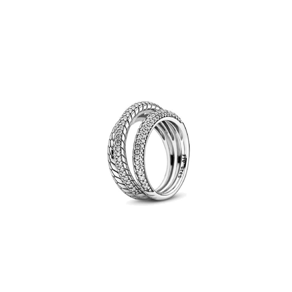 Anello Tripla Fascia Pavé Maglia Snake [9d0ad319]