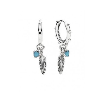 Orecchini Pandora cerchi con piume e cuori turchese 297205EN168 [5b0568cd]