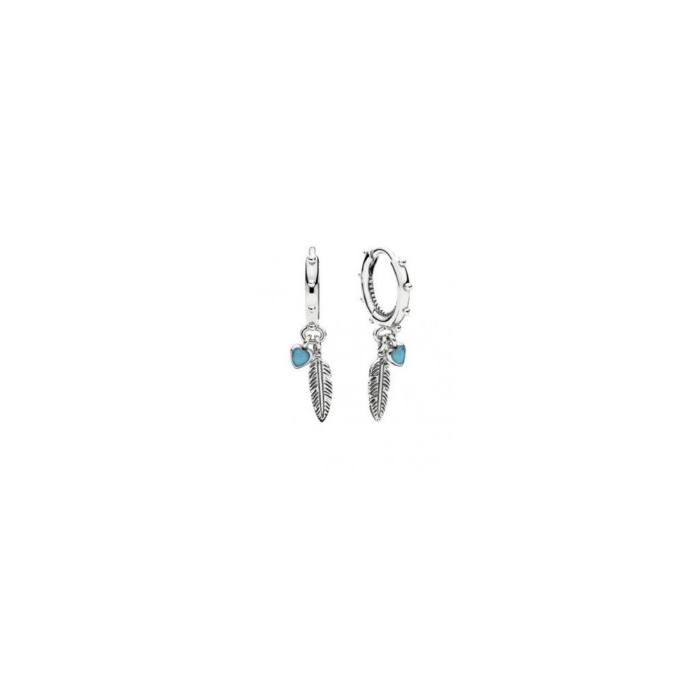 Orecchini Pandora cerchi con piume e cuori turchese 297205EN168 [5b0568cd]