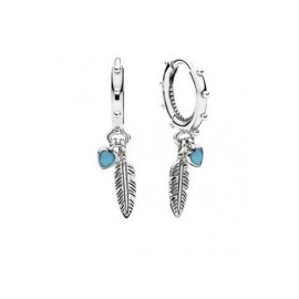 Orecchini Pandora cerchi con piume e cuori turchese 297205EN168 [5b0568cd]