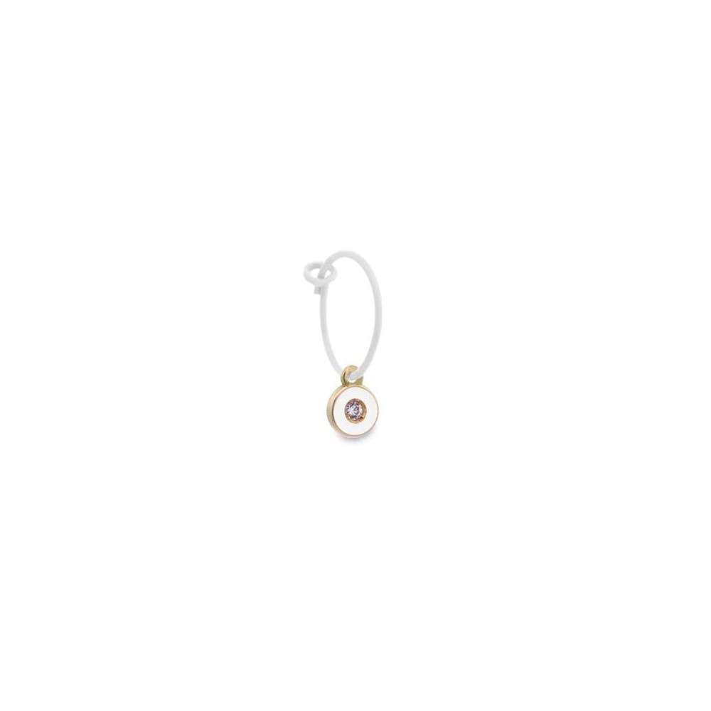 Mono orecchino Rue des mille a cerchio bianco con pendente tondo in oro 18kt e diamanti 18K-ORDV 10 [37542be2]