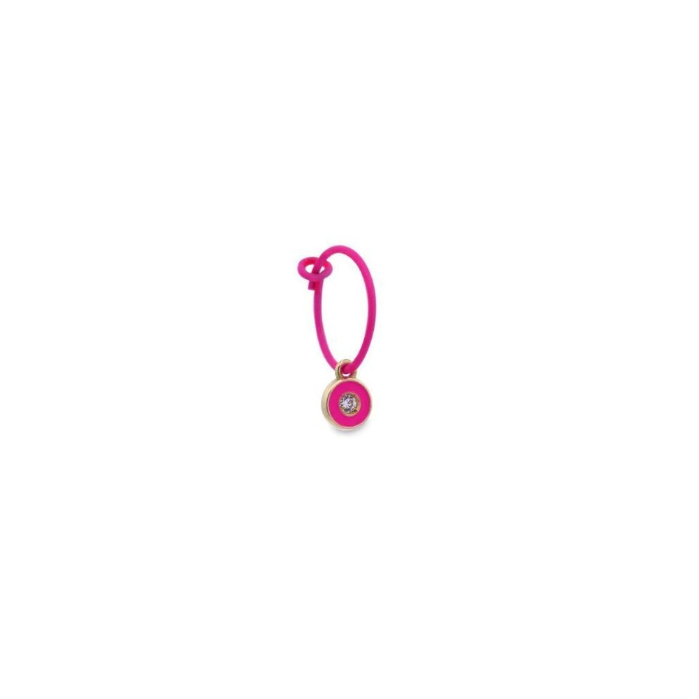 Mono orecchino Rue des Mille a cerchio fucsia con pendente tondo e diamanti in oro 18kt 18K-ORDV 09 [b0f8f3e3]