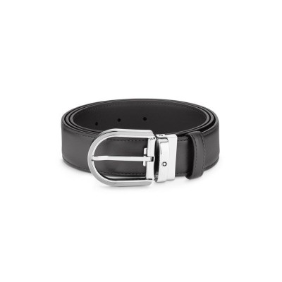 MONTBLANC CINTURA IN PELLE GRIGIA CON FIBBIA A FERRO DI CAVALLO 129437 [11328715]