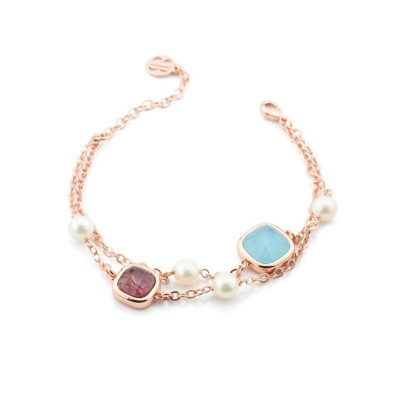 Bracciale placcato oro rosa con cristalli tormalina rosa e acquamarina e perle naturali Boccadamo XB1013R [bee6ab90]