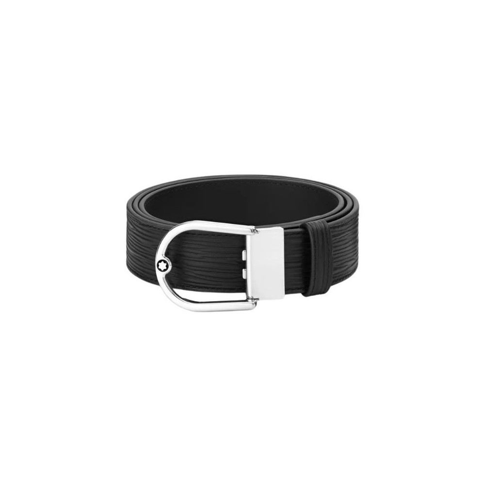 Cintura da 35 mm con fibbia a ferro di cavallo reversibile in pelle nera liscia e stampata Montblanc 198634 [2778b2e1]