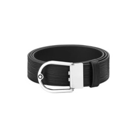 Cintura da 35 mm con fibbia a ferro di cavallo reversibile in pelle nera liscia e stampata Montblanc 198634 [2778b2e1]