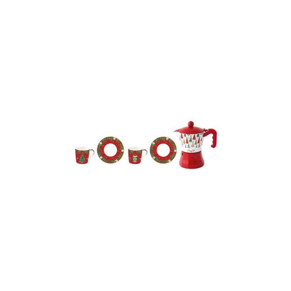 Set 2 tazzine caffè con piattino e moka JINGLE BELLS EasyLife R0134 JING [7be904ae]