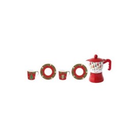 Set 2 tazzine caffè con piattino e moka JINGLE BELLS EasyLife R0134 JING [7be904ae]
