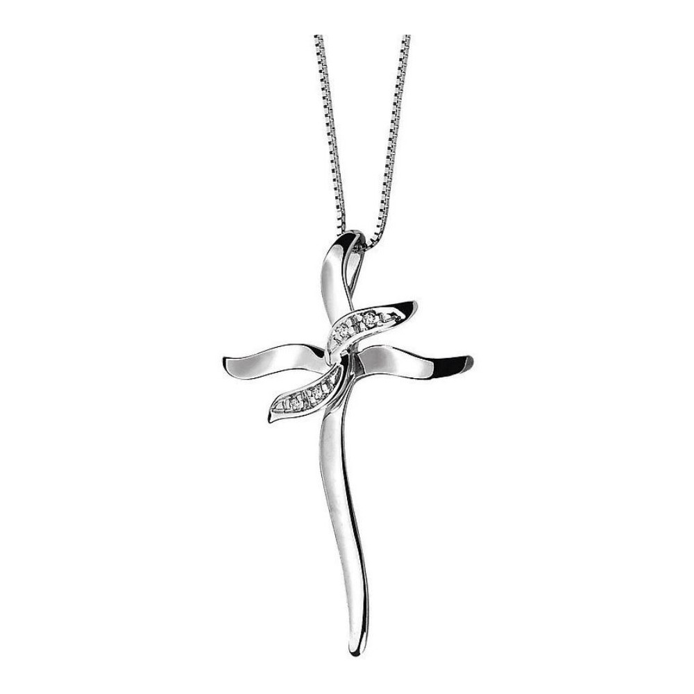 Girocollo Comete croce in oro bianco e diamanti GLB286 [24f85985]