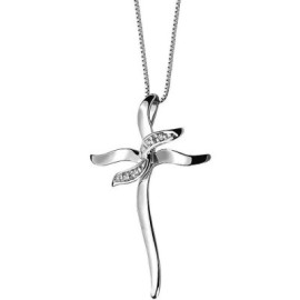 Girocollo Comete croce in oro bianco e diamanti GLB286 [24f85985]