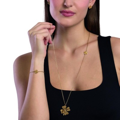 Collana con quadrifoglio dorato e cristallo Kidult [4edab88c]