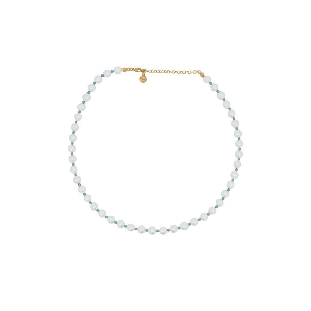 Girocollo Perla e zirconi milky turchesi Rue Des Mille [d4627349]