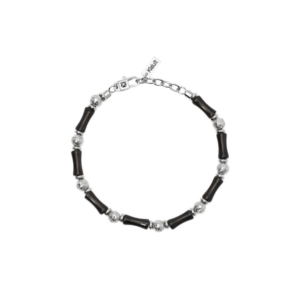 Bracciale uomo in acciaio e ossidiana Kidult [fd6cb9db]