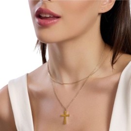 Girocollo dorato con catene e croce Kidult [cad23ae1]