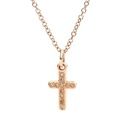 CIONDOLO CROCE ORO ROSA E DIAMANTI [e89a8bbd]