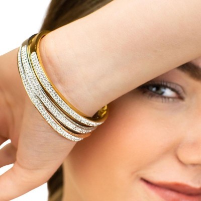 Bracciale Rigido Placcato Oro Giallo Con Strass [f3891489]