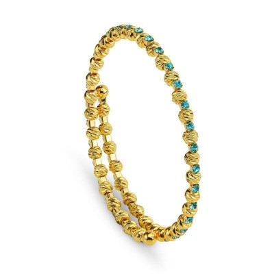 Bracciale Placcato Oro Giallo A Molla Con Boules Lavorate e cristalli Azzurri [361d3583]