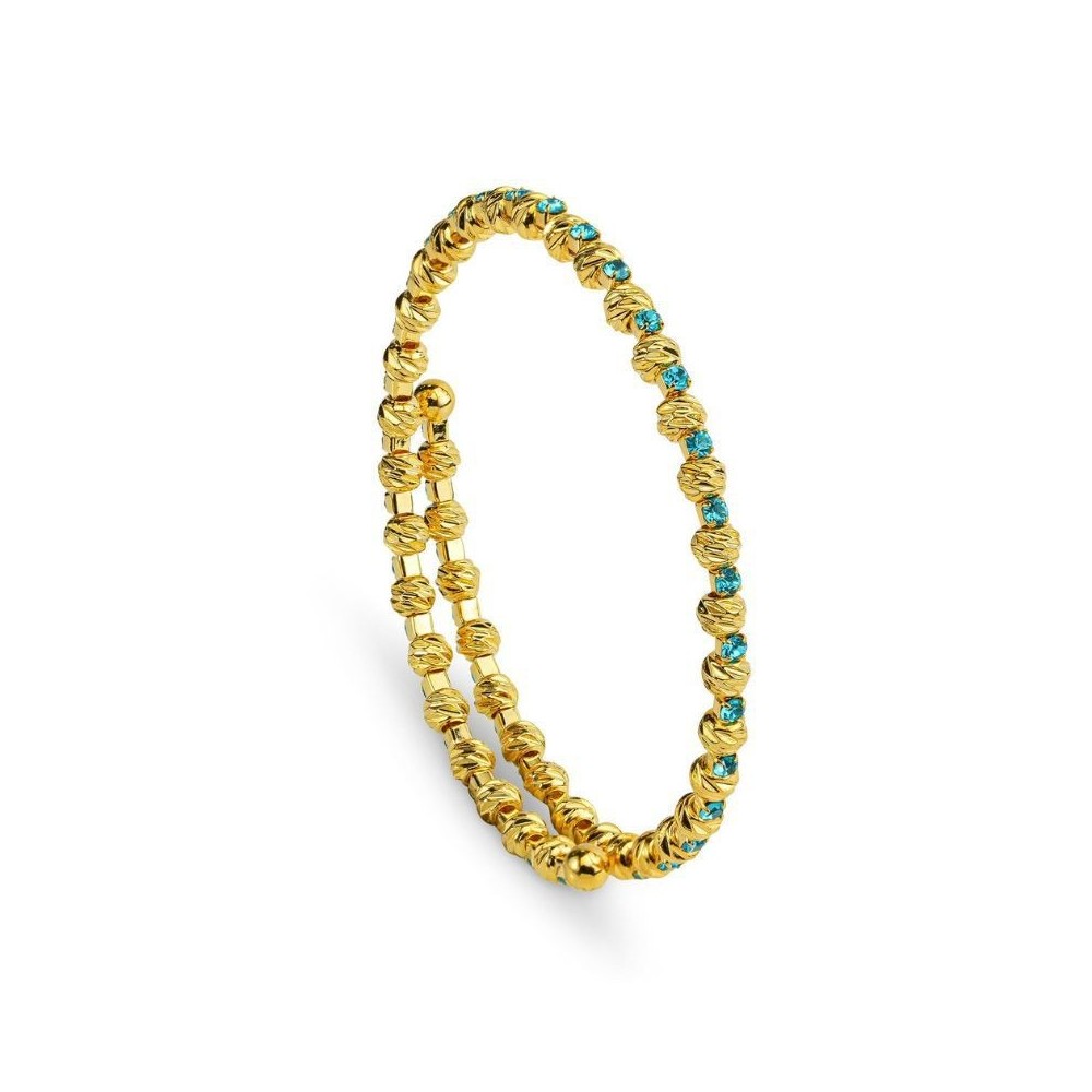 Bracciale Placcato Oro Giallo A Molla Con Boules Lavorate e cristalli Azzurri [361d3583]