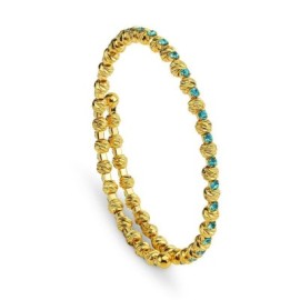 Bracciale Placcato Oro Giallo A Molla Con Boules Lavorate e cristalli Azzurri [361d3583]