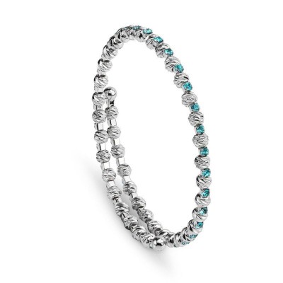 Bracciale A Molla Con Boules Lavorate E Cristalli Azzurri [badd1d32]
