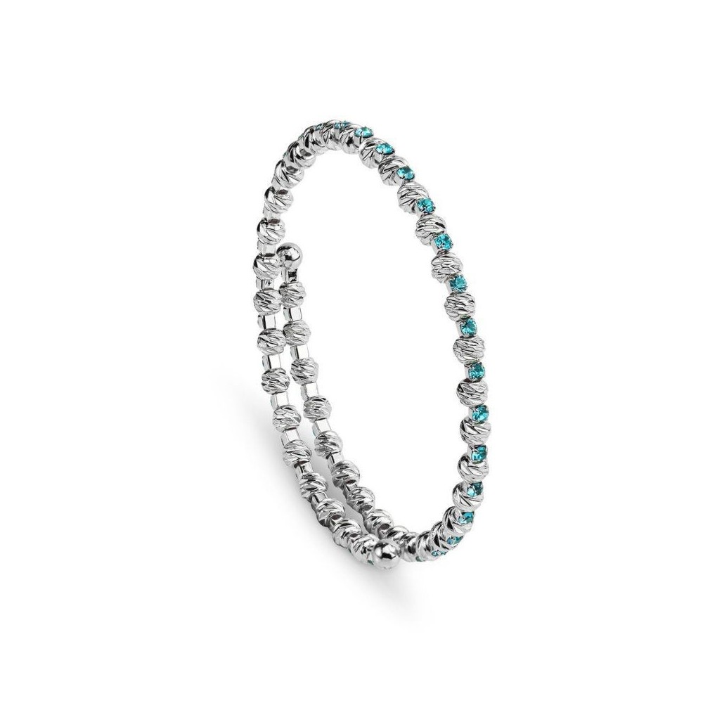 Bracciale A Molla Con Boules Lavorate E Cristalli Azzurri [badd1d32]