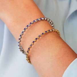 Bracciale A Molla Con Boules Lavorate E Cristalli Azzurri [badd1d32]
