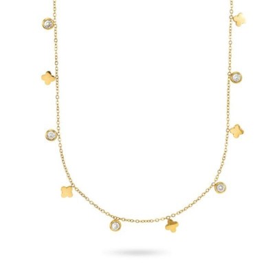 Collana placcata oro giallo con fiori e cristalli [0cb36aa7]