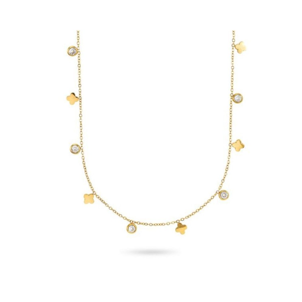 Collana placcata oro giallo con fiori e cristalli [0cb36aa7]