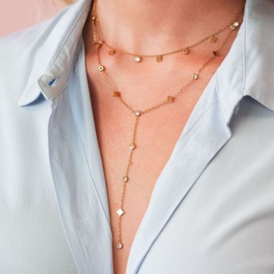 Collana placcata oro giallo con fiori e cristalli [d59529aa]