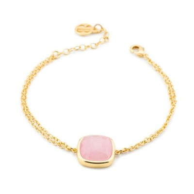 Bracciale placcato oro giallo con doppia catena e cristallo grande rosa baby [0d6dfb90]