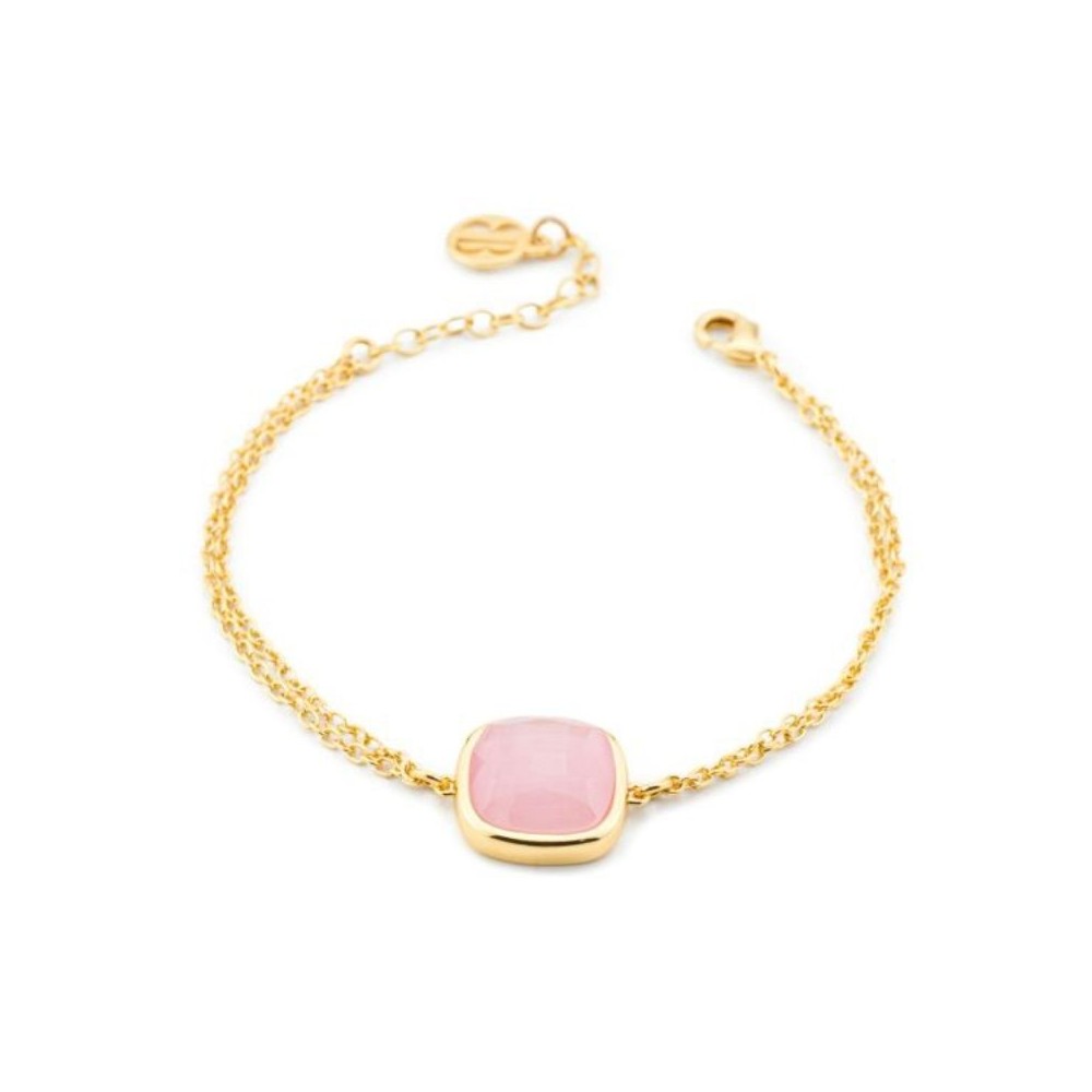 Bracciale placcato oro giallo con doppia catena e cristallo grande rosa baby [0d6dfb90]