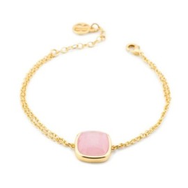 Bracciale placcato oro giallo con doppia catena e cristallo grande rosa baby [0d6dfb90]