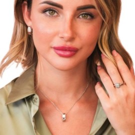 Girocollo con pendente ovale con quadrato in pavè di zirconi [713a0645]