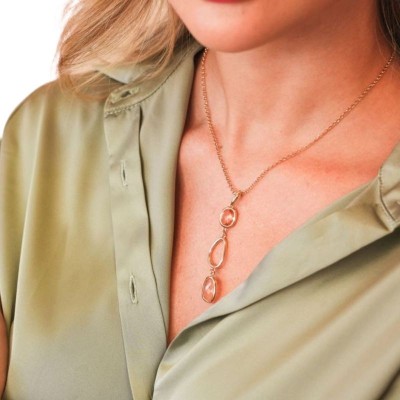 Girocollo placcata oro giallo con cristalli pendenti di colore peach e arancio [ea24bc43]