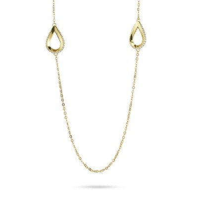 Collana lunga placcata oro giallo con moduli a goccia con pavè di zirconi [9e213145]