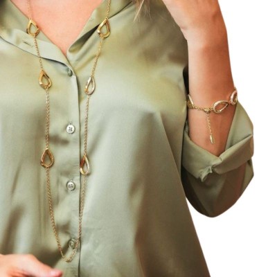 Collana lunga placcata oro giallo con moduli a goccia con pavè di zirconi [47077248]