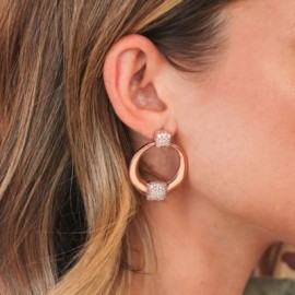 Orecchini placcati oro rosa con cerchi pendenti pavè [99a75e13]